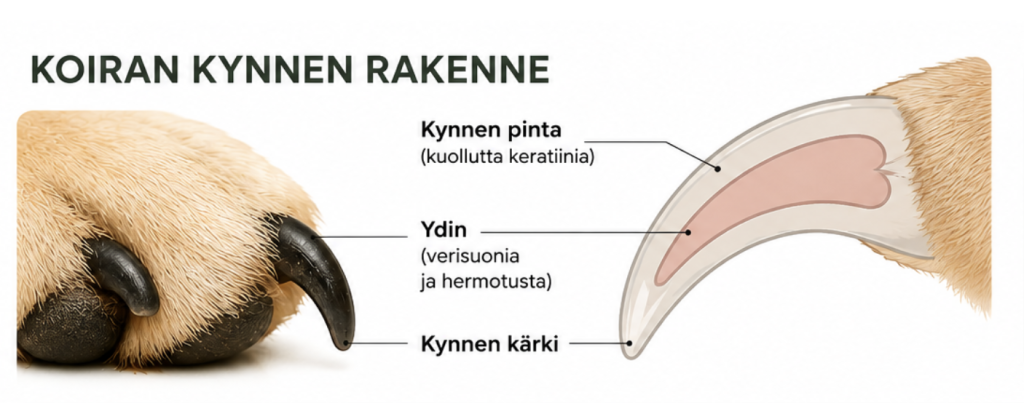 Kuvassa esitetään koiran kynnen rakenne. 
